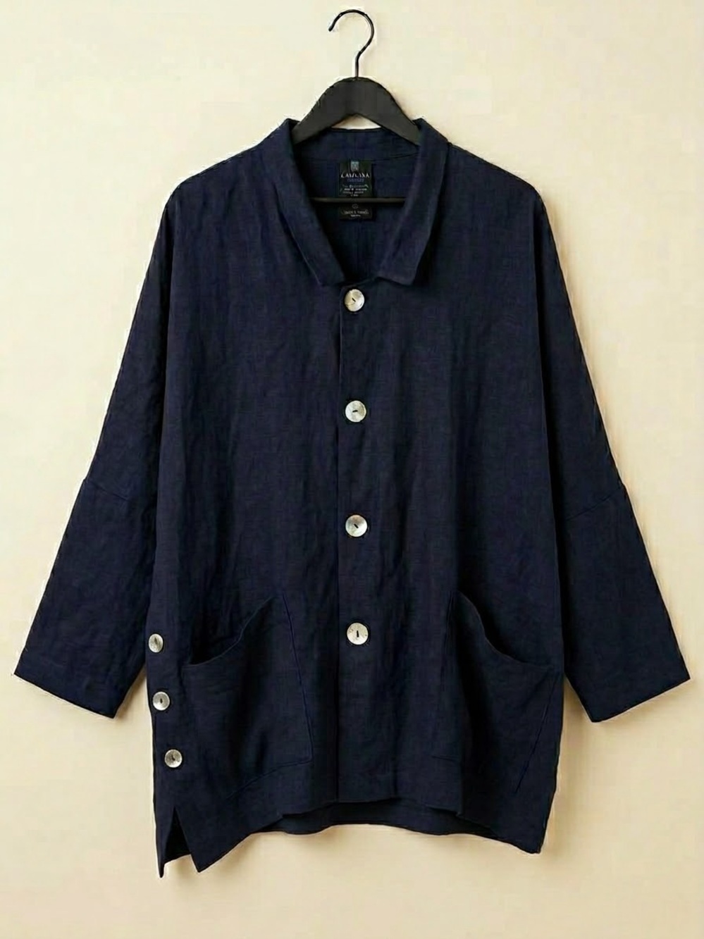Kaliyana Artwear Canadian Linen Rayon Lagenlook Jacket Shell Button one size